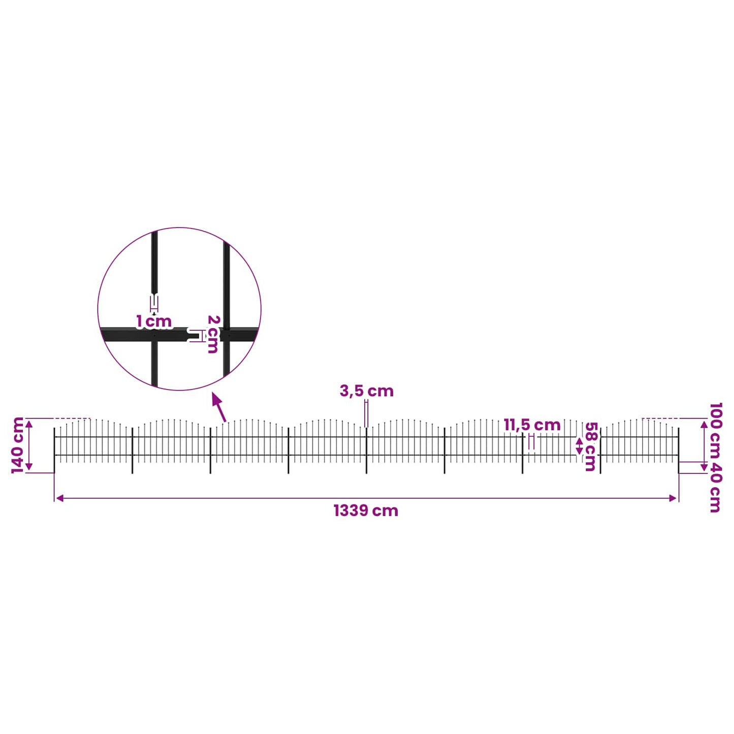 Garden Fence with Spear Top Steel 1339x100 cm Black