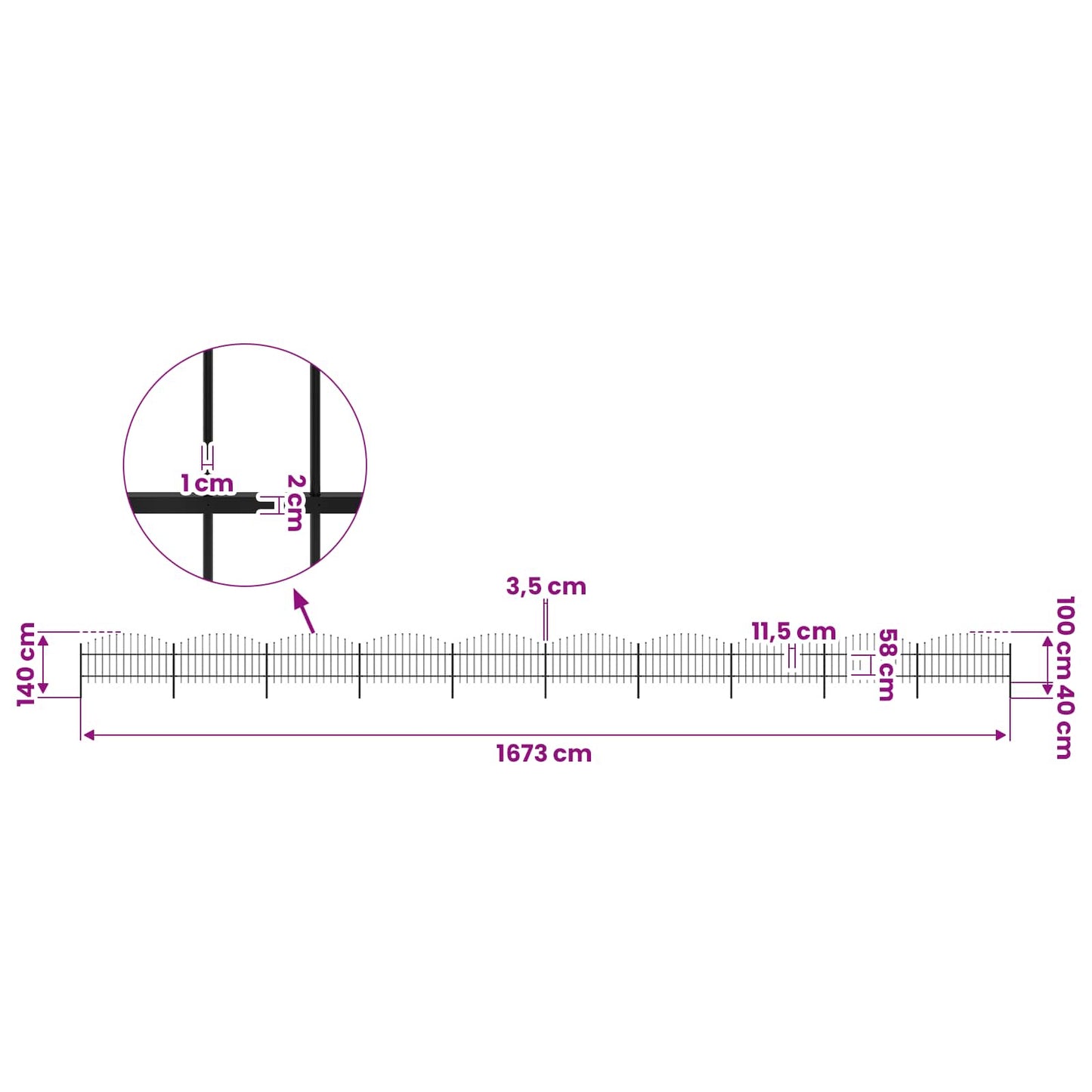 Garden Fence with Spear Top Steel 1673x100 cm Black