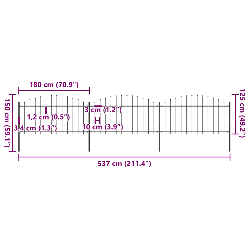 Garden Fence with Spear Top Steel 537x150 cm Black
