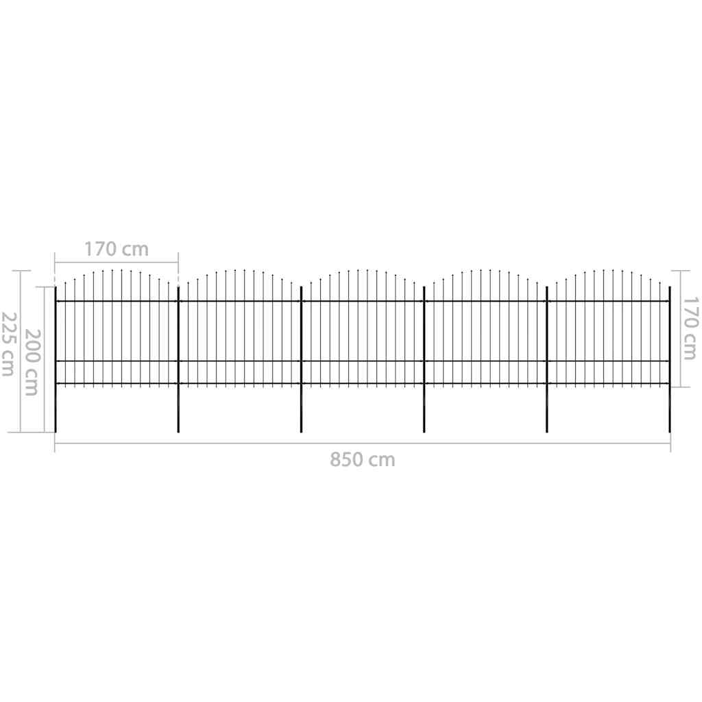 Garden Fence with Spear Top Steel 892.5x175 cm Black