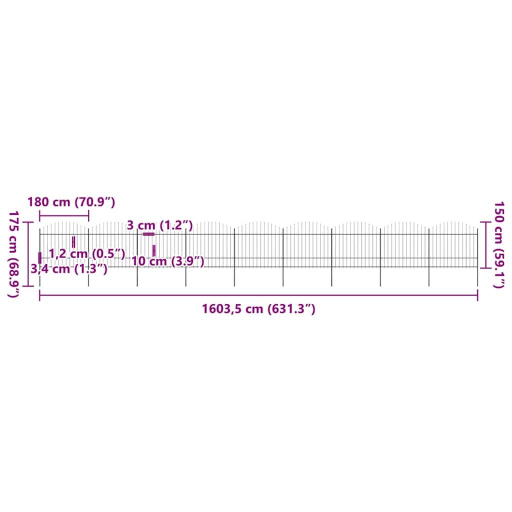 Garden Fence with Spear Top Steel (1.5-1.75)x15.3 m Black