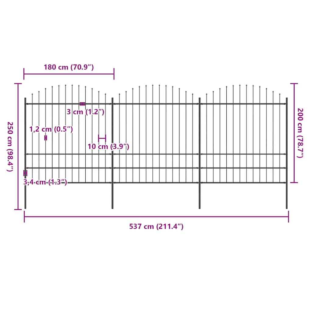 Garden Fence with Spear Top Steel 504x200 cm Black