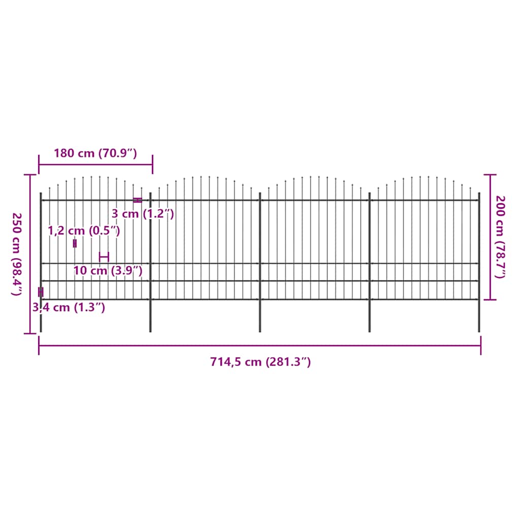 Garden Fence with Spear Top Steel 671x200 cm Black