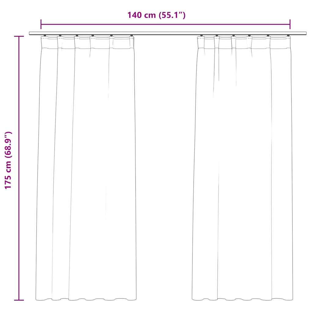 Blackout Curtains 2 pcs with Hooks Velvet Black 140x175 cm