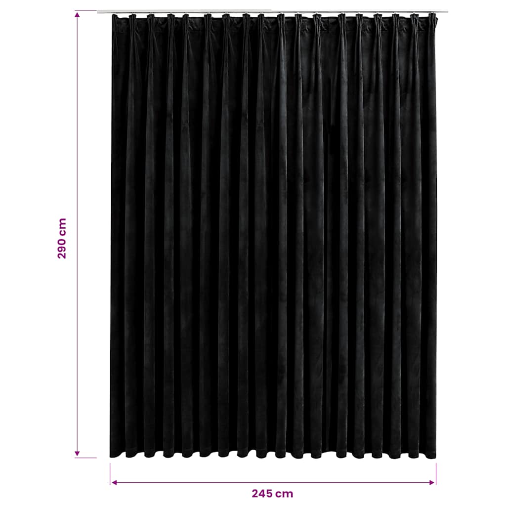 Blackout Curtain with Hooks Velvet Black 290x245 cm