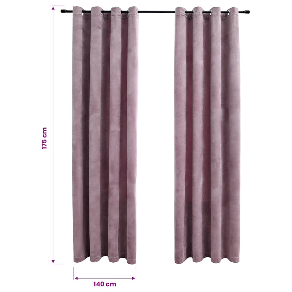 Blackout Curtains with Rings 2pcs Velvet Antique Pink 140x175cm