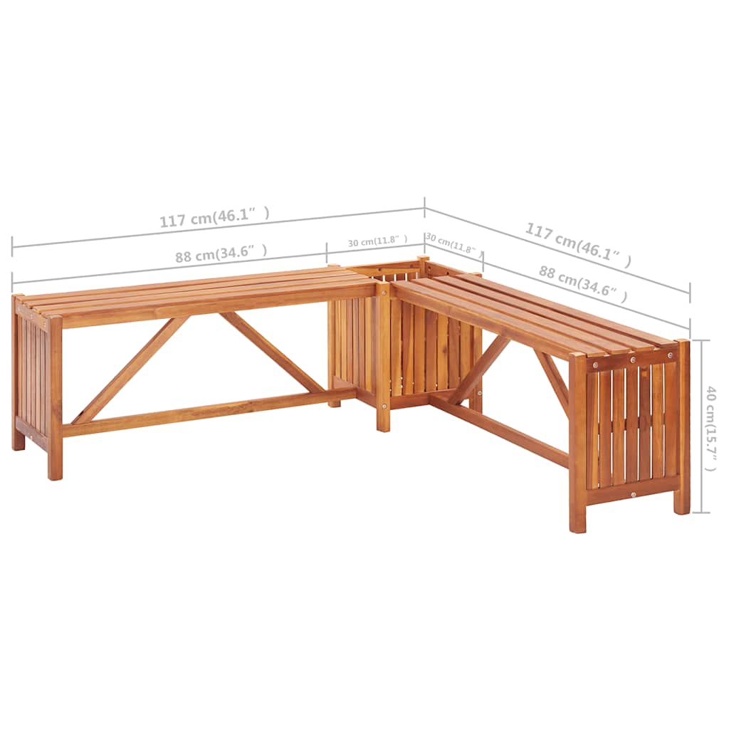 Garden Bench | Brown | Solid acacia wood | 117x117x40 cm | Durable