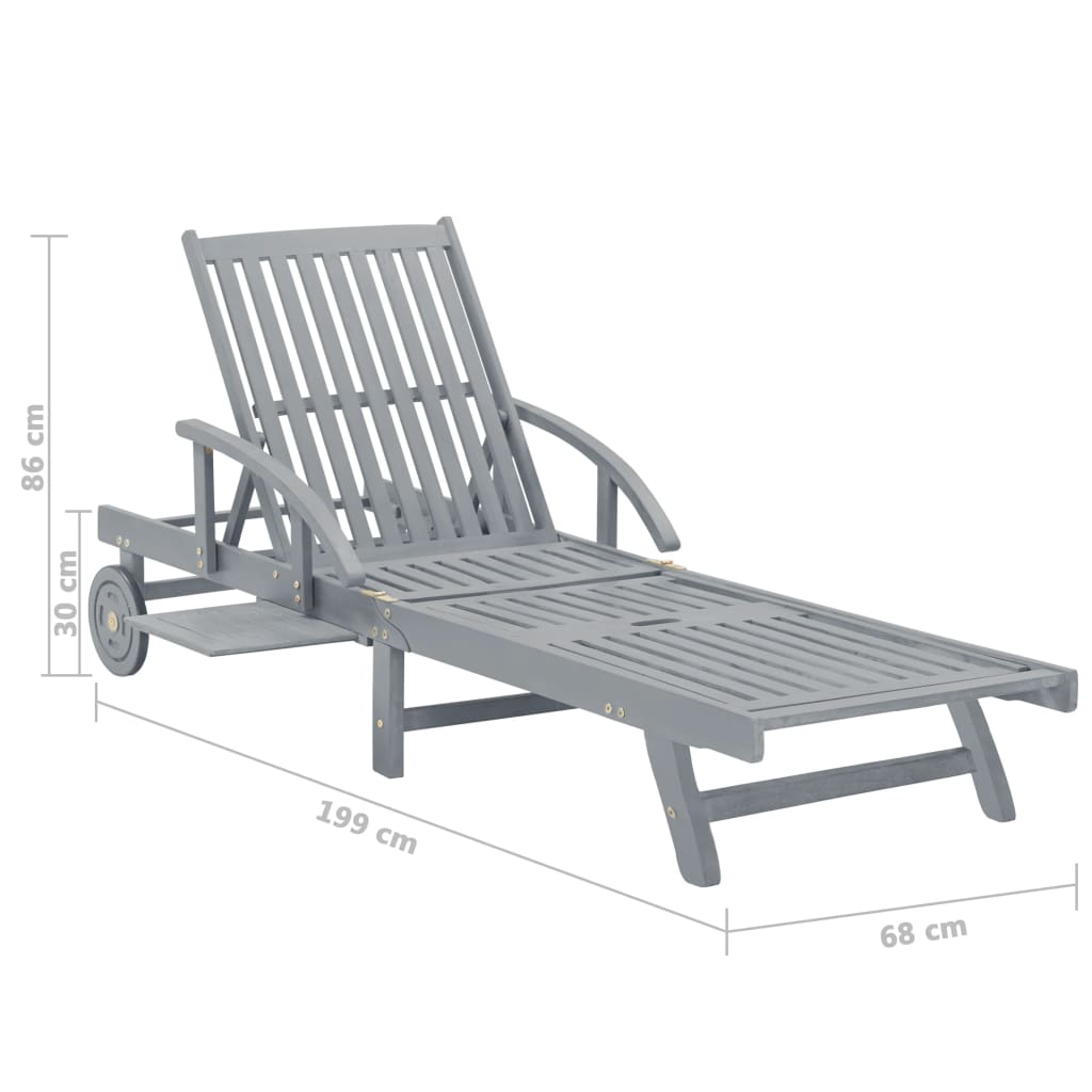 Sunlounger | Grey | Solid acacia wood | Extra Long