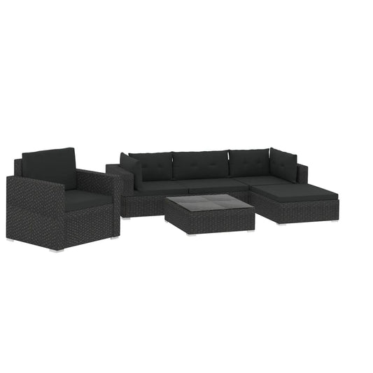 Garden Sofa | Black | PE Rattan, Powder-Coated Steel | 6 Piece Set Garden Sofa | Black | PE Rattan, Powder-Coated Steel | 6 Piece Set