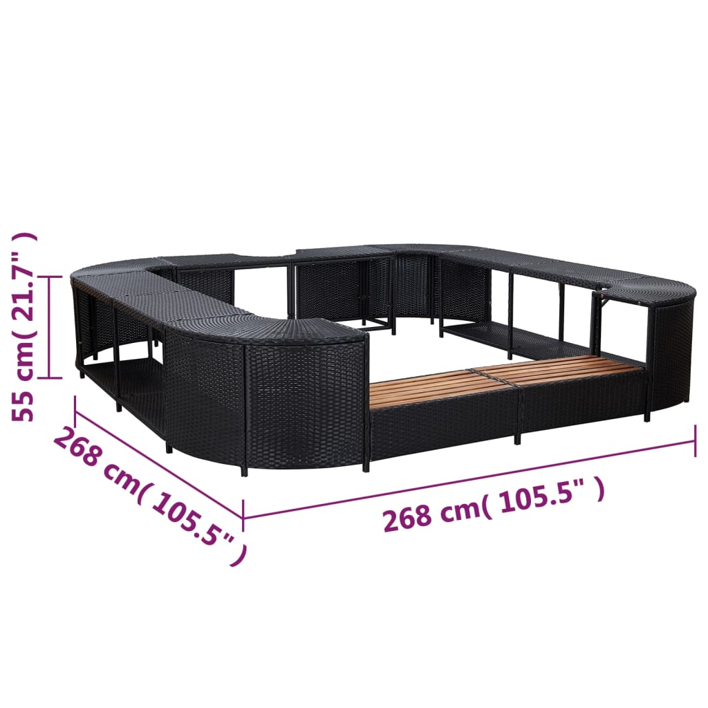 46073 vidaXL Square Spa Surround Black 268 x 268 x 55 cm Poly Rattan