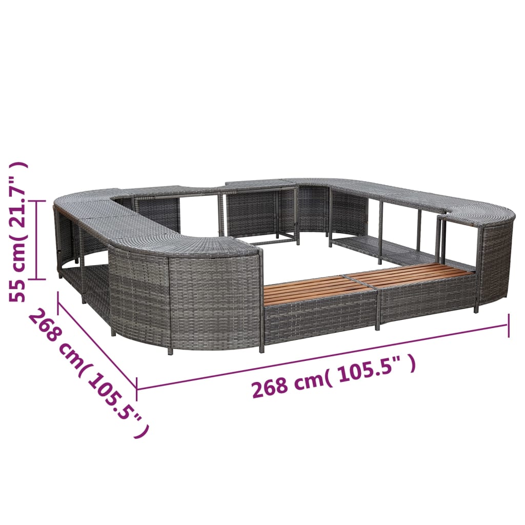 46074 vidaXL Square Spa Surround Grey 268 x 268 x 55 cm Poly Rattan