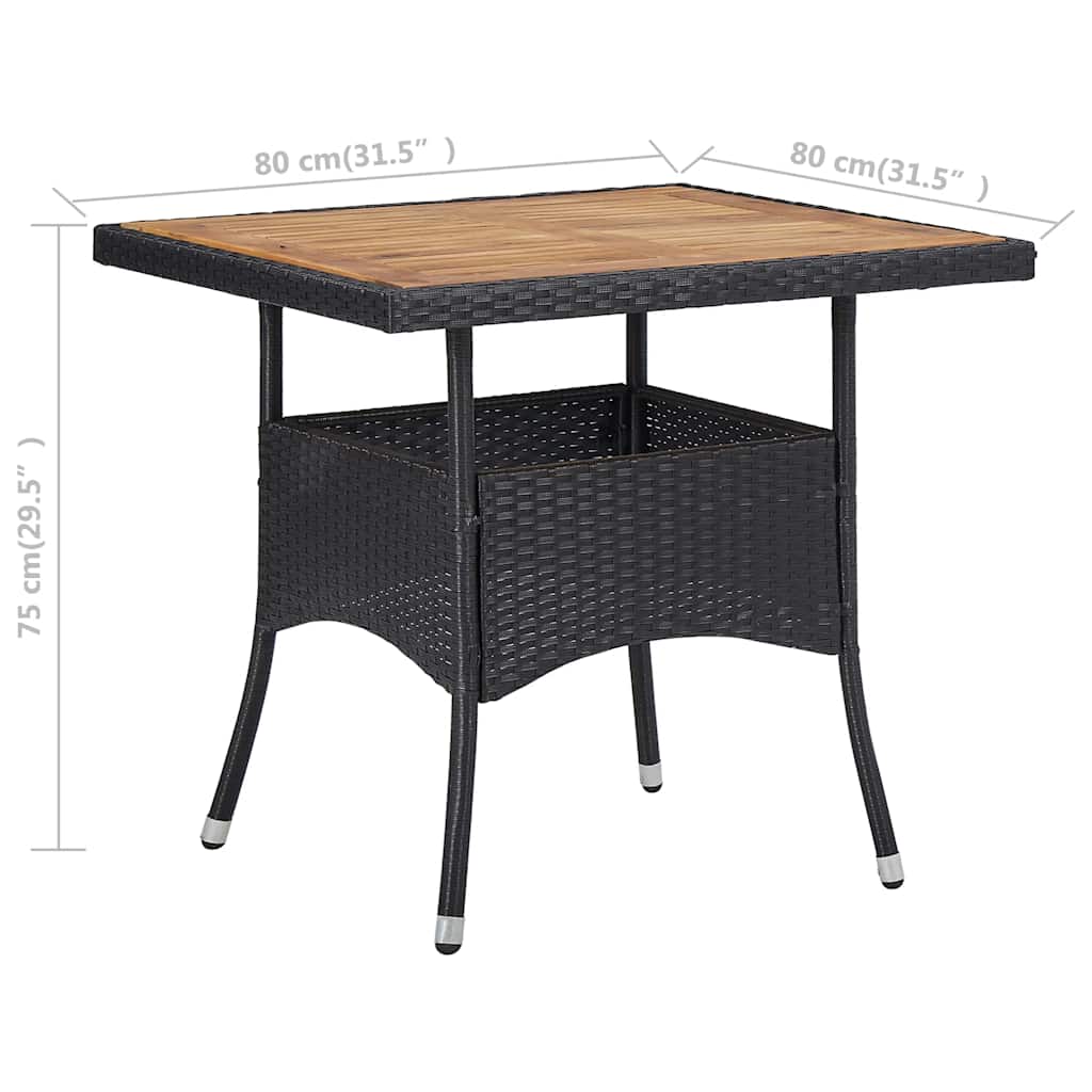 46171 vidaXL Outdoor Dining Table Black Poly Rattan and Solid Acacia Wood