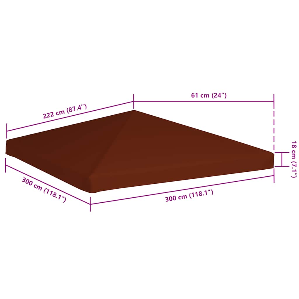 46622 vidaXL Gazebo Top Cover 310 g/m² 3x3 m Terracotta