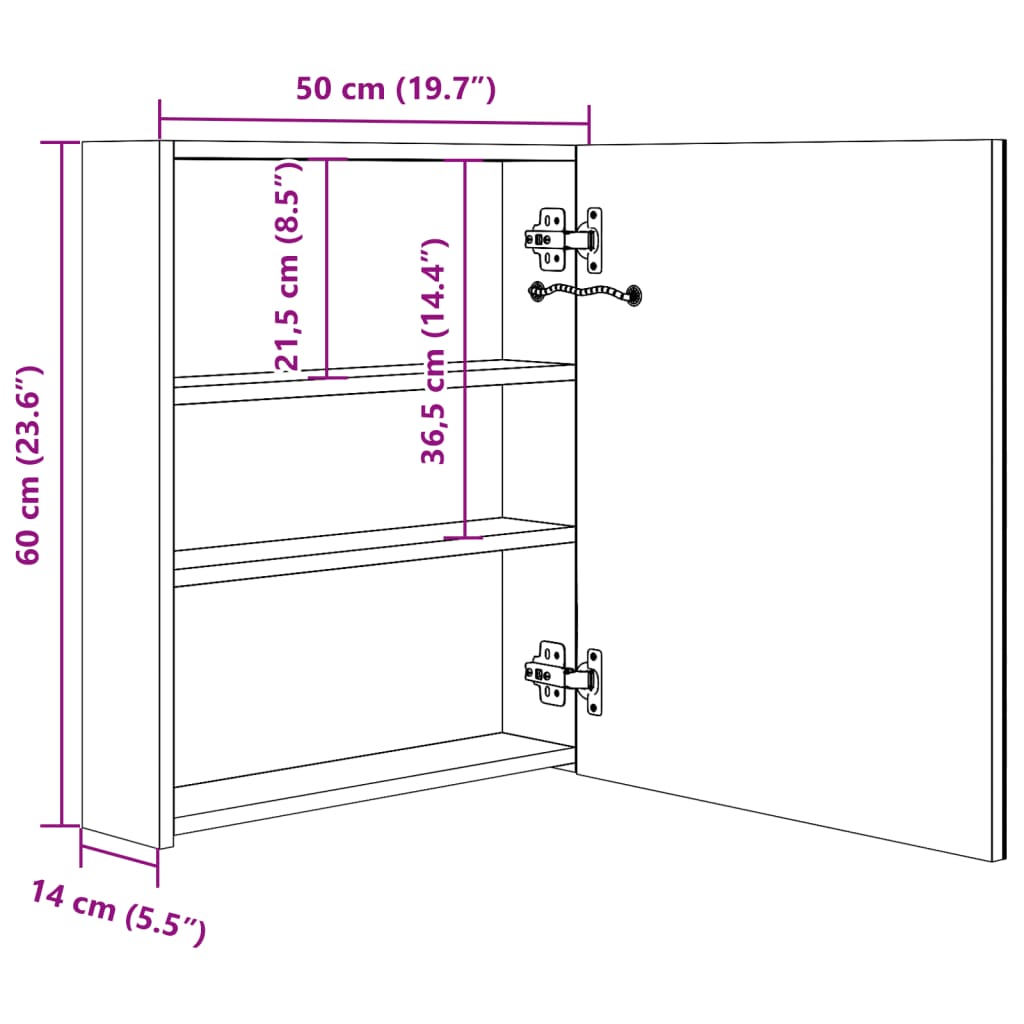 285115 vidaXL LED Bathroom Mirror Cabinet 50x13,5x60 cm