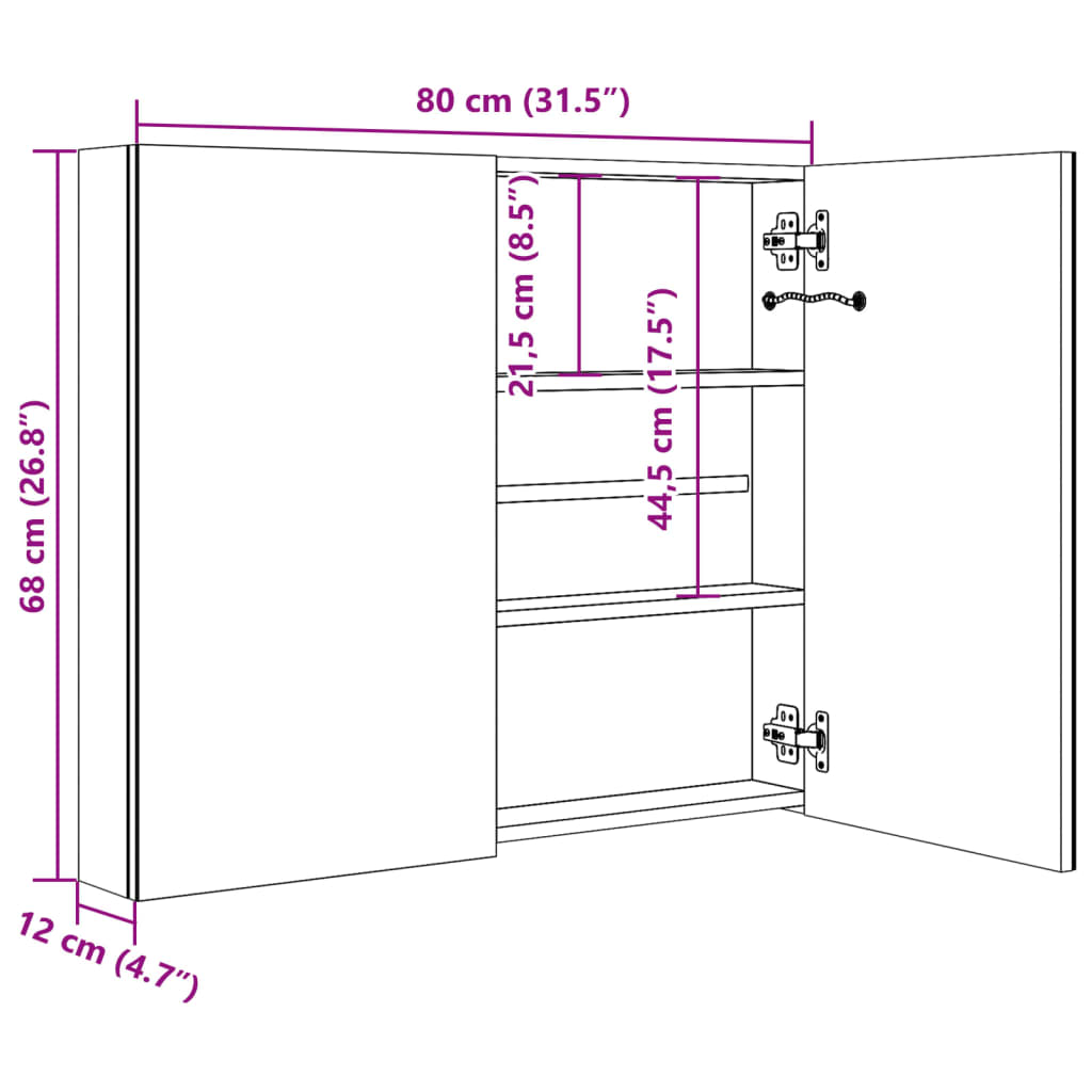 285123 vidaXL LED Bathroom Mirror Cabinet 80x12,2x68 cm