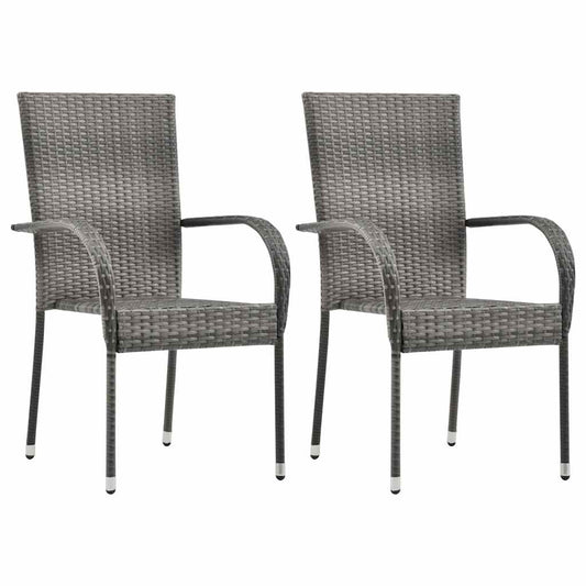 46464 vidaXL Stackable Outdoor Chairs 2 pcs Grey Poly Rattan 46464 vidaXL Stackable Outdoor Chairs 2 pcs Grey Poly Rattan