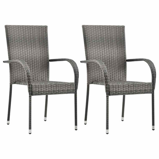 Dining Chair | Set of 2 | Grey | Poly Rattan | Standard | Stackable Dining Chair | Set of 2 | Grey | Poly Rattan | Standard | Stackable