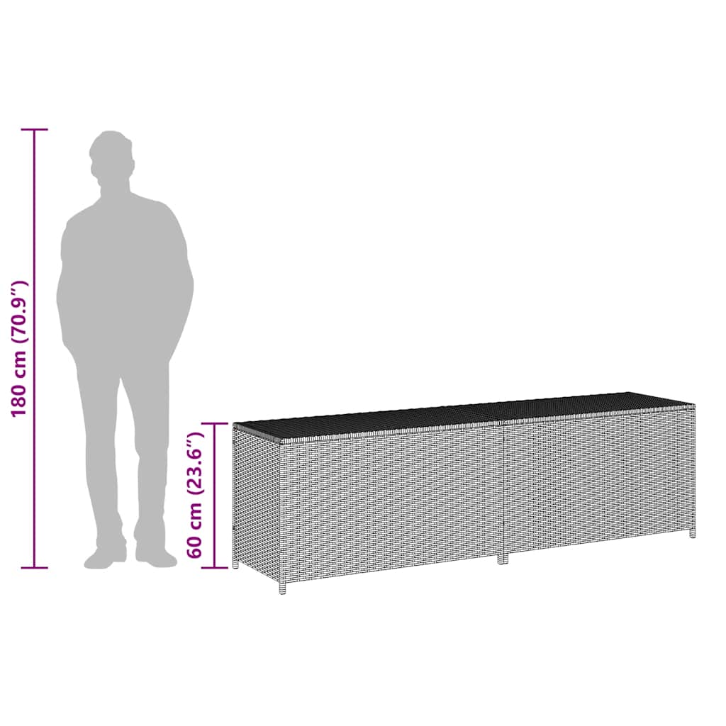 Garden Storage Box Poly Rattan 200x50x60 cm Brown