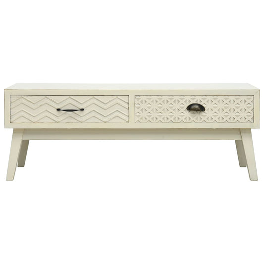 Coffee Table with 2 Drawers Carving Grey 110x50x40 cm Wood Coffee Table with 2 Drawers Carving Grey 110x50x40 cm Wood