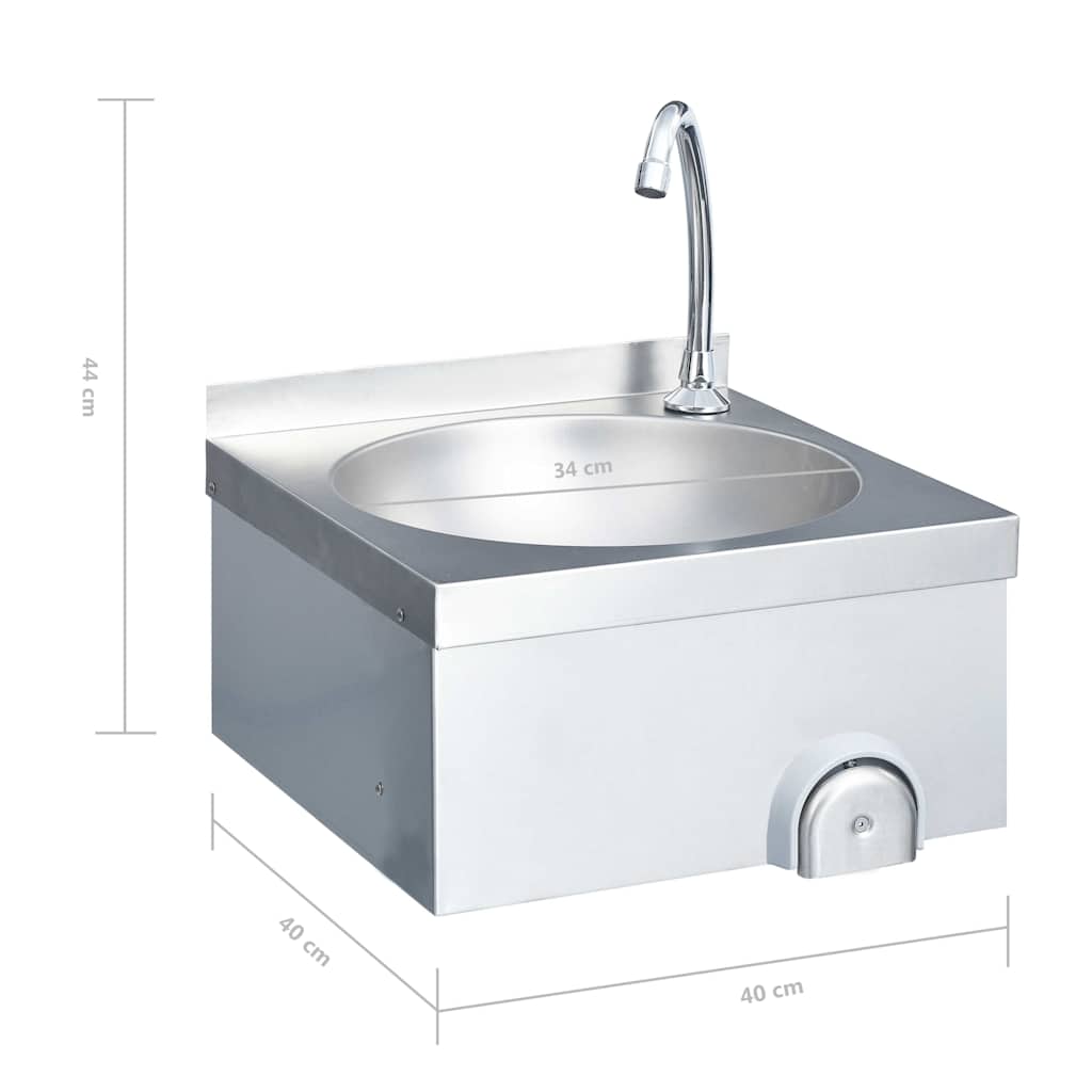 51113 vidaXL Hand Wash Sink with Faucet and Soap Dispenser Stainless Steel