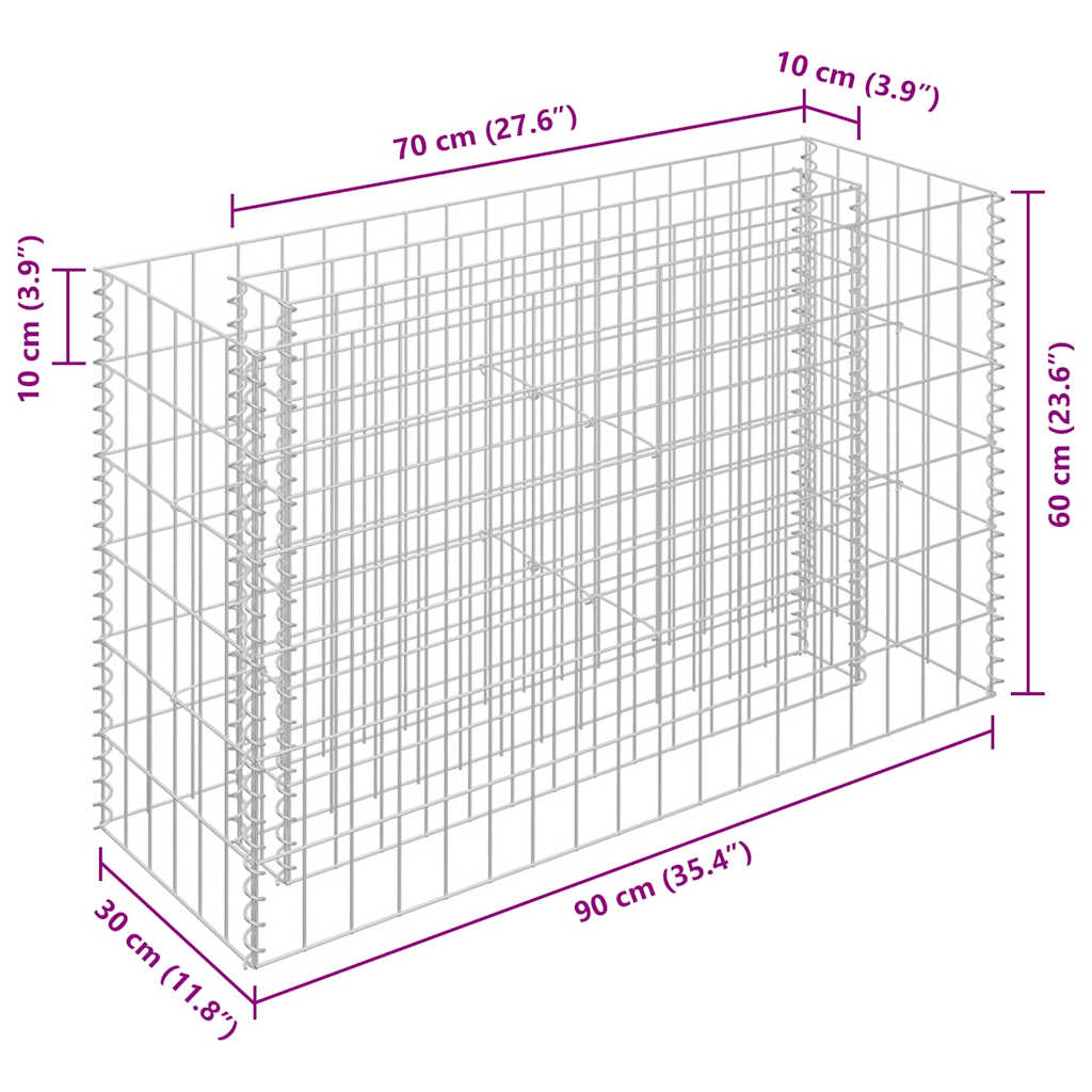 Gabion Raised Bed Galvanised Steel 90x30x60 cm