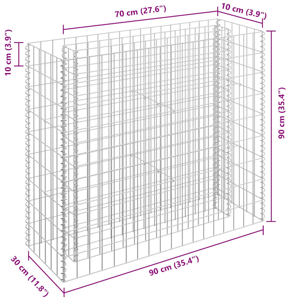 145631 vidaXL Gabion Raised Bed Galvanised Steel 90x30x90 cm