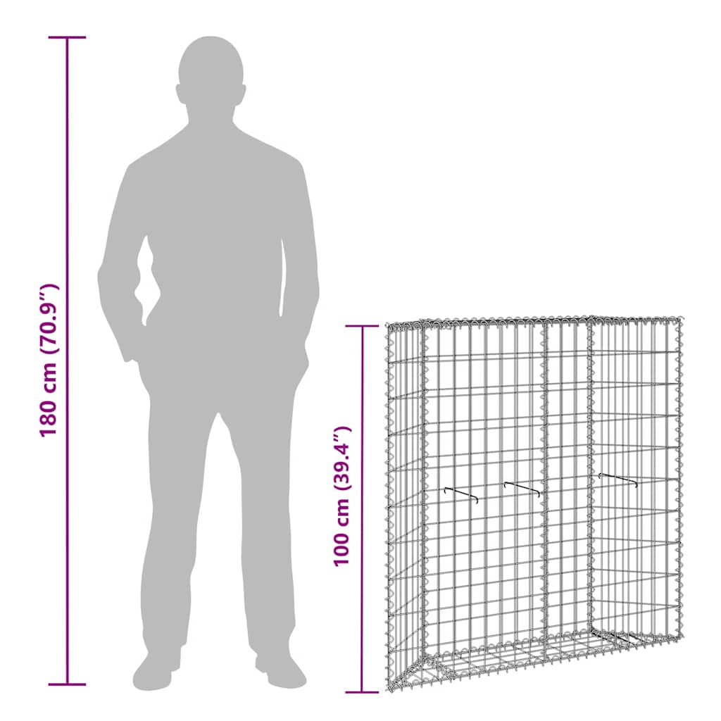 145653 vidaXL Trapezium Gabion Raised Bed Galvanised Steel 100x20x100 cm