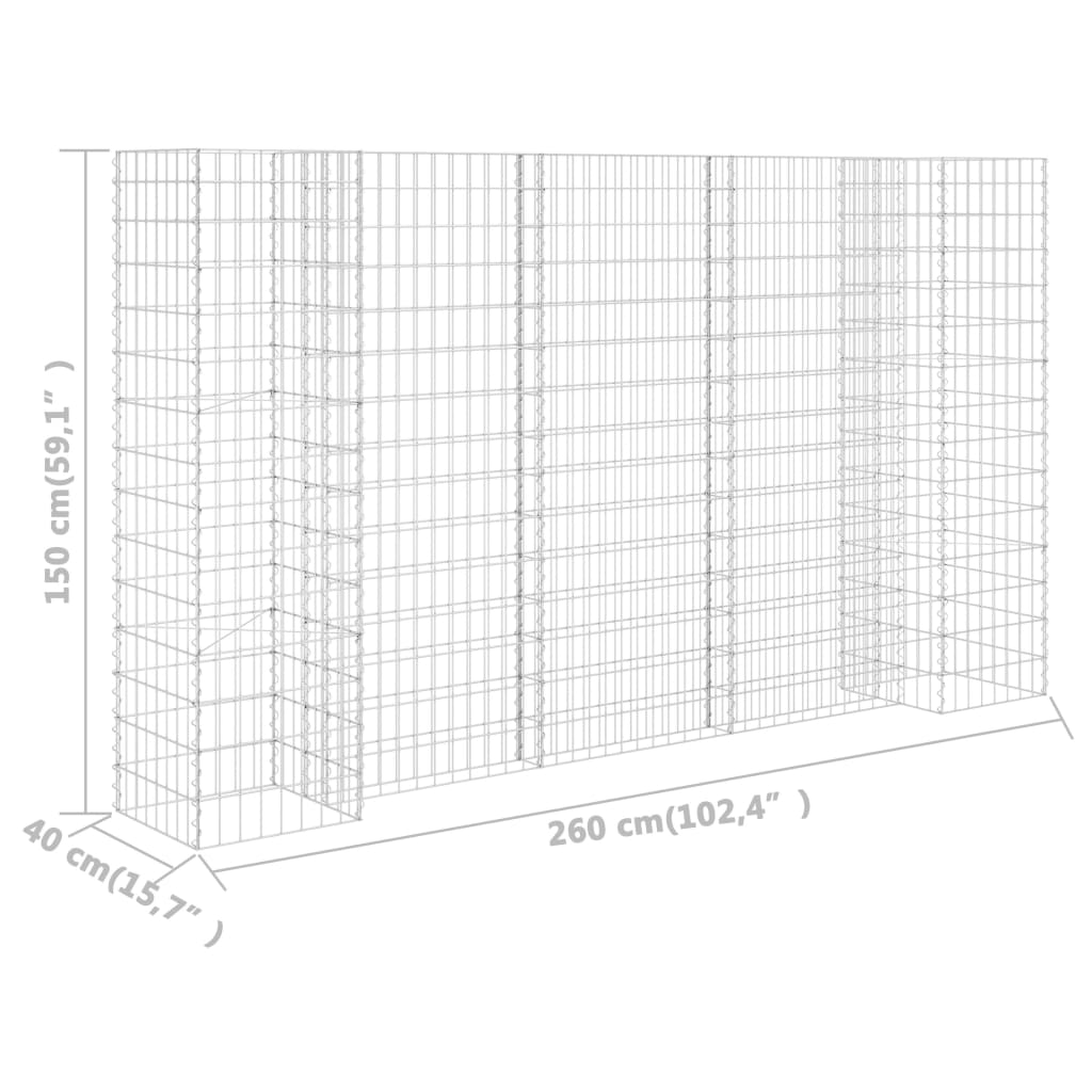 145663 vidaXL H-Shaped Gabion Planter Steel Wire 260x40x150 cm