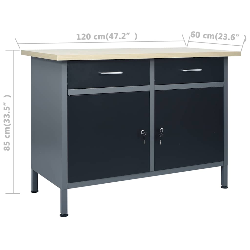 145346 vidaXL Workbench Black 120x60x85 cm Steel