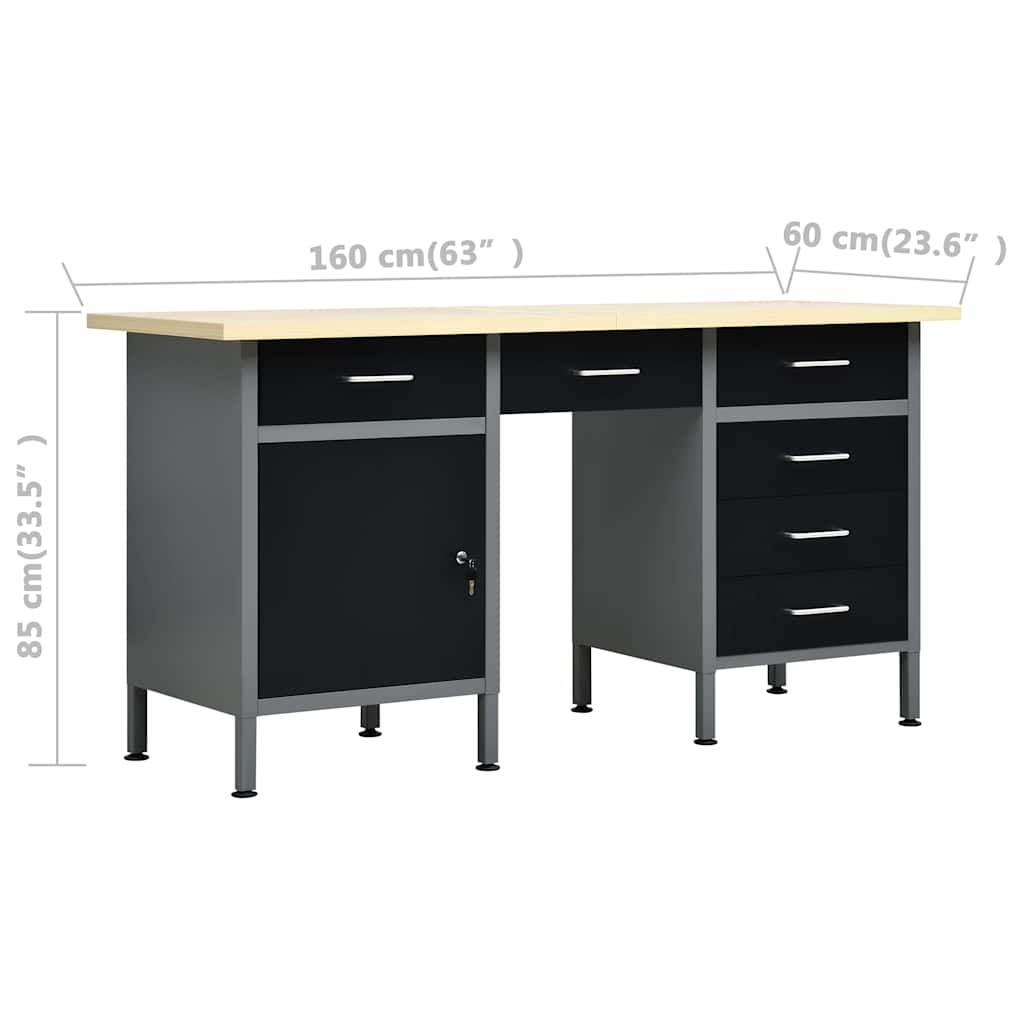 145347 vidaXL Workbench Black 160x60x85 cm Steel
