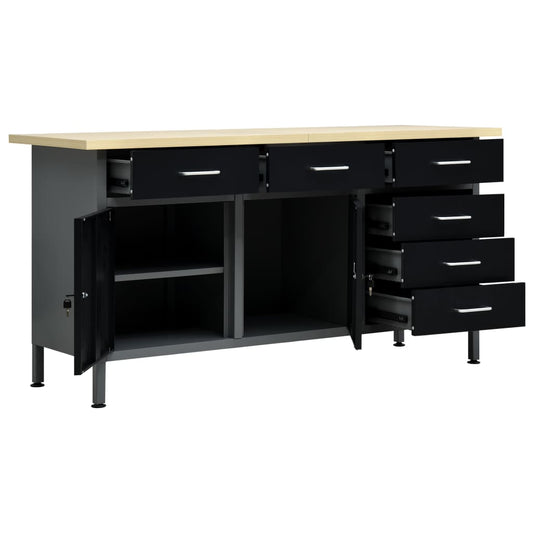 Workbench Black 160x60x85 cm Steel Workbench Black 160x60x85 cm Steel
