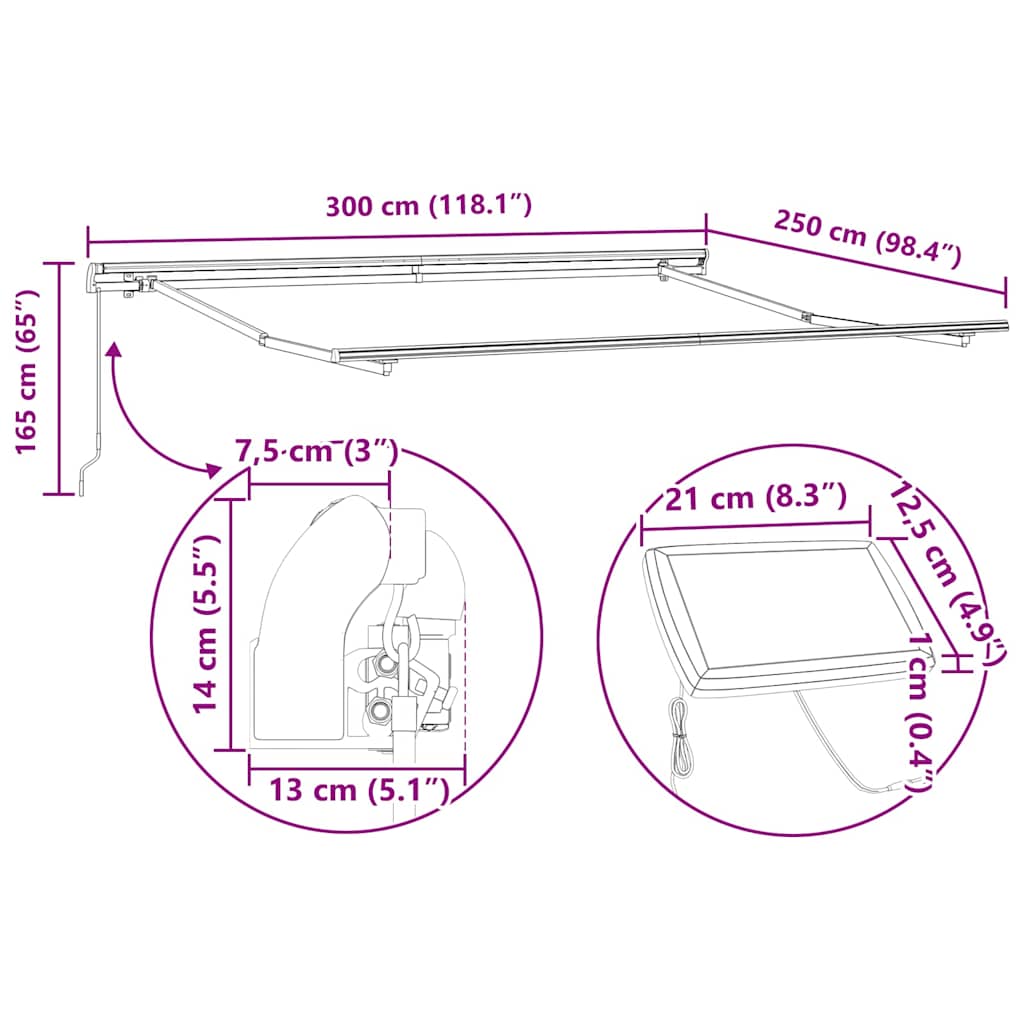 Awning Frame with Manual Anthracite 3 x 2.5 m Aluminium