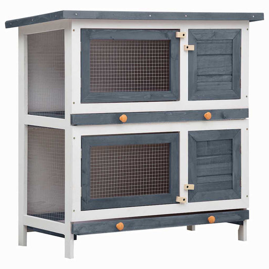 Outdoor Rabbit Hutch 4 Doors Grey Wood Outdoor Rabbit Hutch 4 Doors Grey Wood