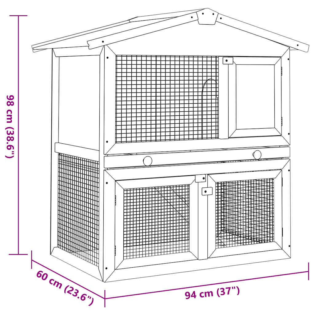 170838 vidaXL Outdoor Rabbit Hutch 3 Doors Brown Wood