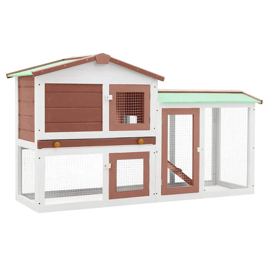 Outdoor Large Rabbit Hutch Brown and White 145 x 45 x 84 Wood Outdoor Large Rabbit Hutch Brown and White 145 x 45 x 84 Wood