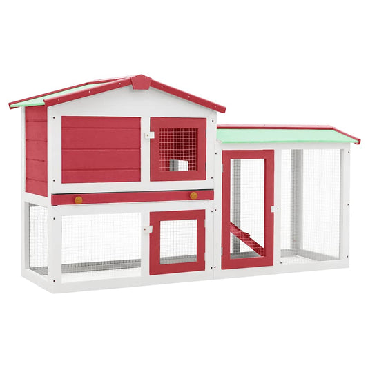 Outdoor Large Rabbit Hutch Red and White 145 x 45 x 84 Wood Outdoor Large Rabbit Hutch Red and White 145 x 45 x 84 Wood