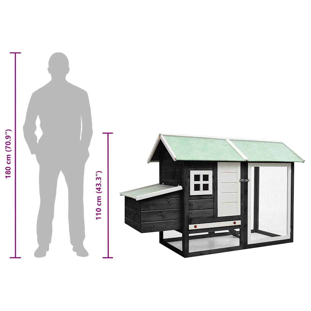 170861 vidaXL Chicken Cage Grey 170x81x110 cm Solid Pine & Fir Wood