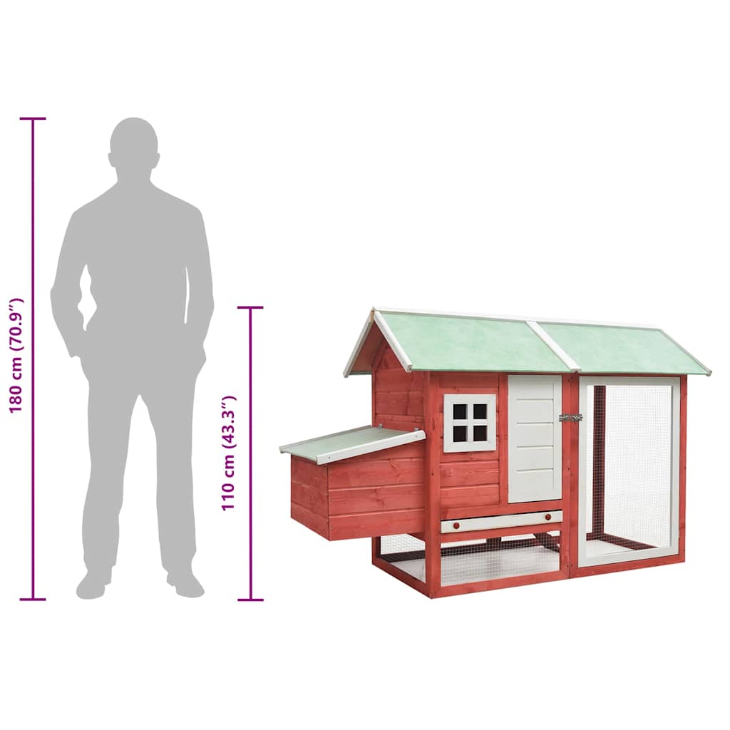 170863 vidaXL Chicken Cage Red 170x81x110 cm Solid Pine & Fir Wood