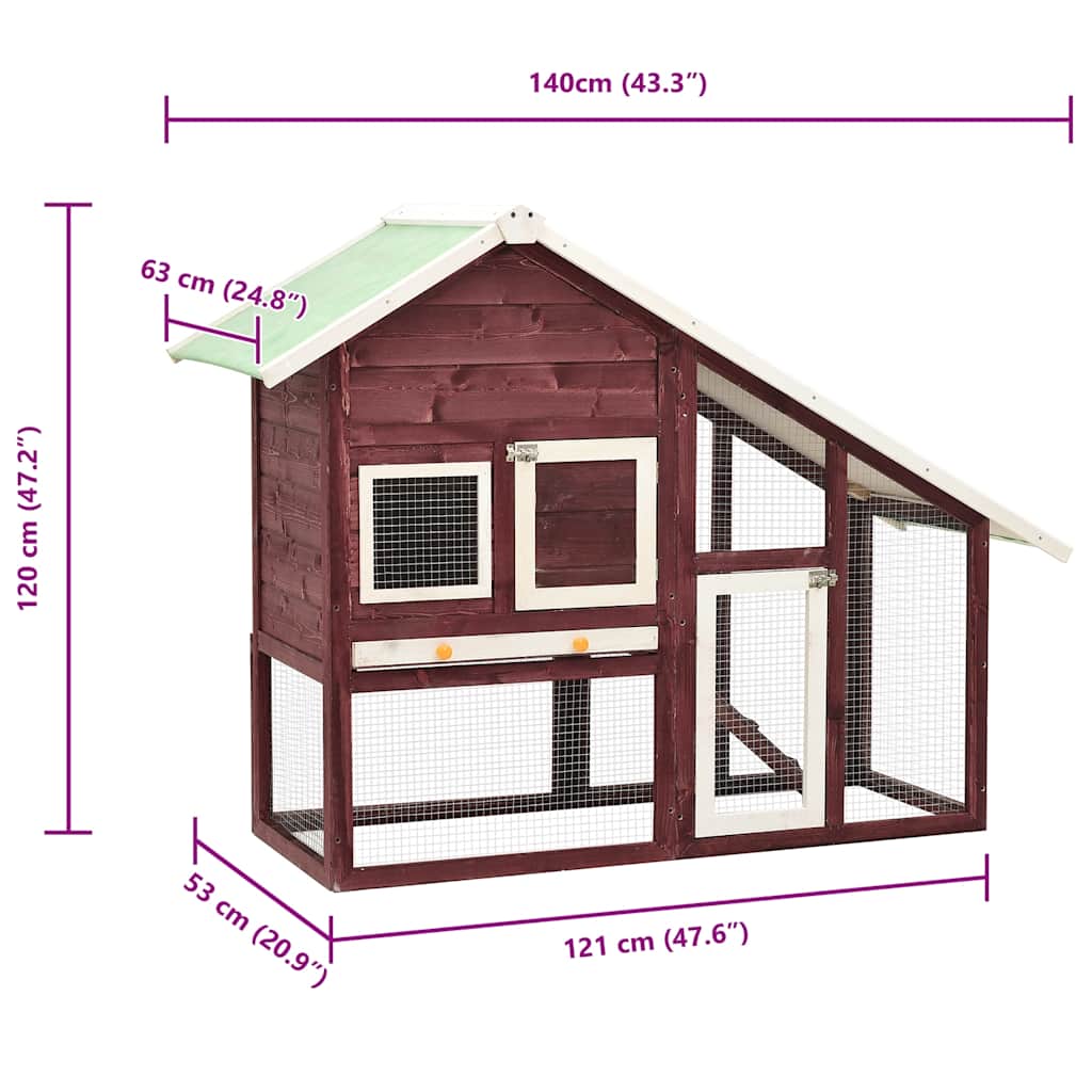 170870 vidaXL Rabbit Hutch Mocha and White 140x63x120 cm Solid Firwood