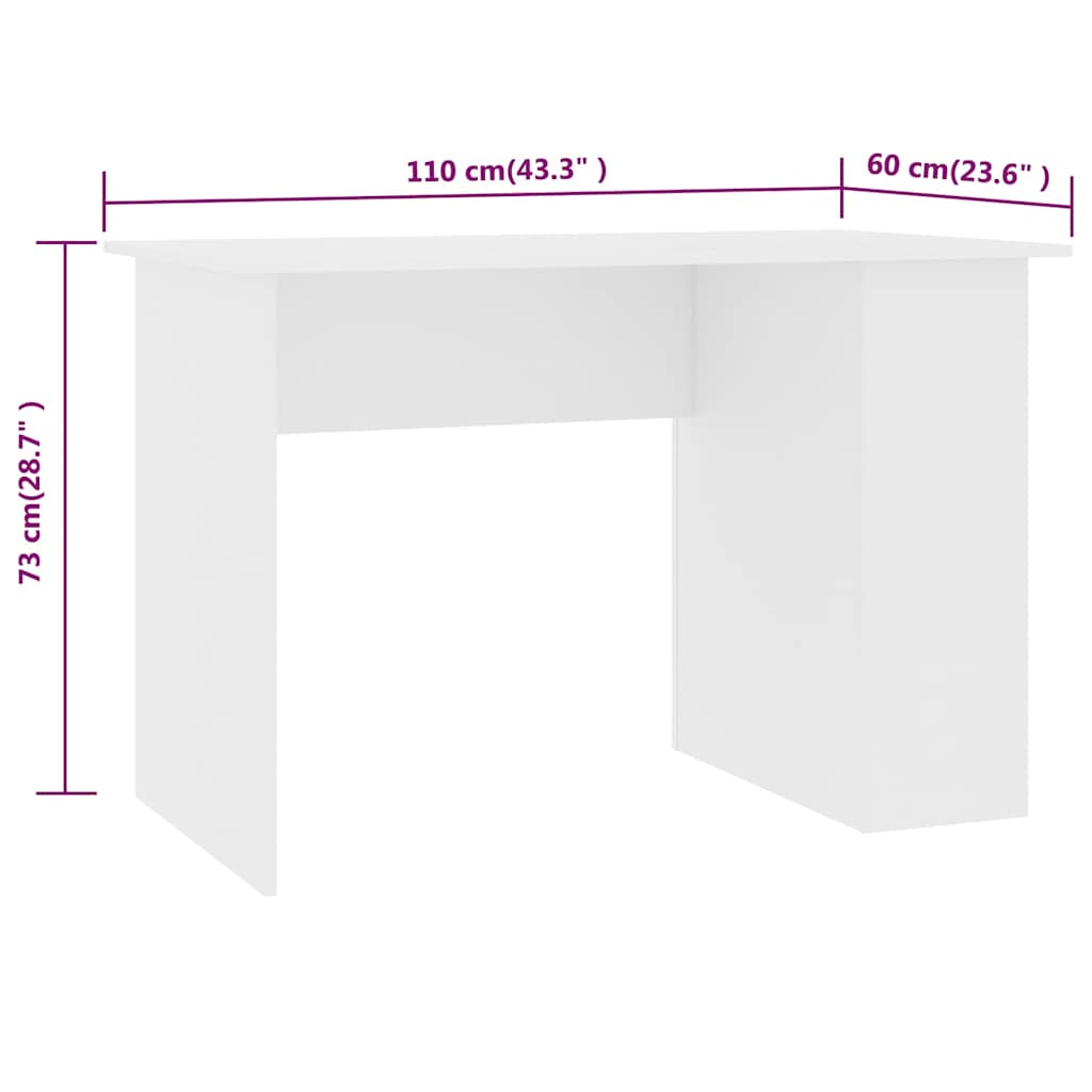 800576 vidaXL Desk White 110x60x73 cm Engineered Wood