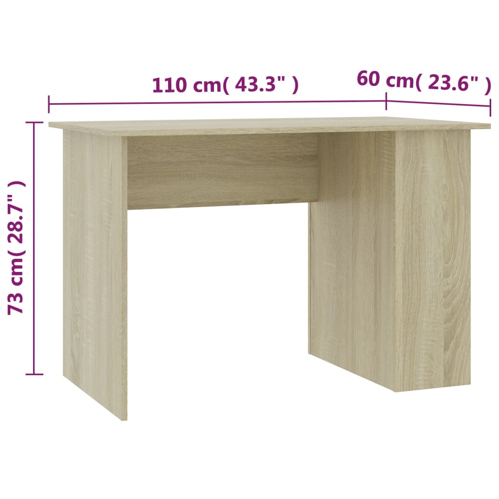 800579 vidaXL Desk Sonoma Oak 110x60x73 cm Engineered Wood