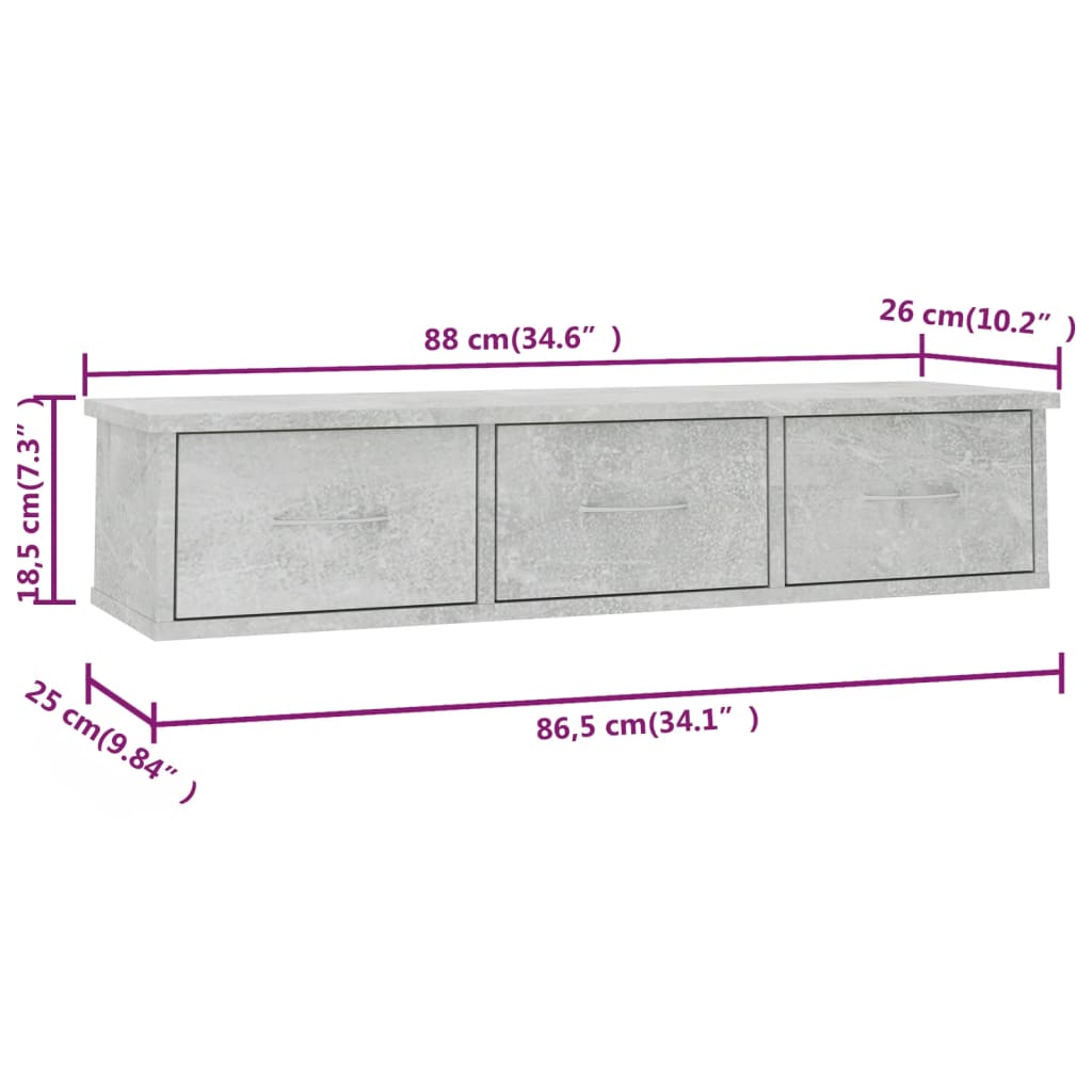 Wall-mounted Drawer Shelf Concrete Grey 88x26x18.5 cm Engineered Wood
