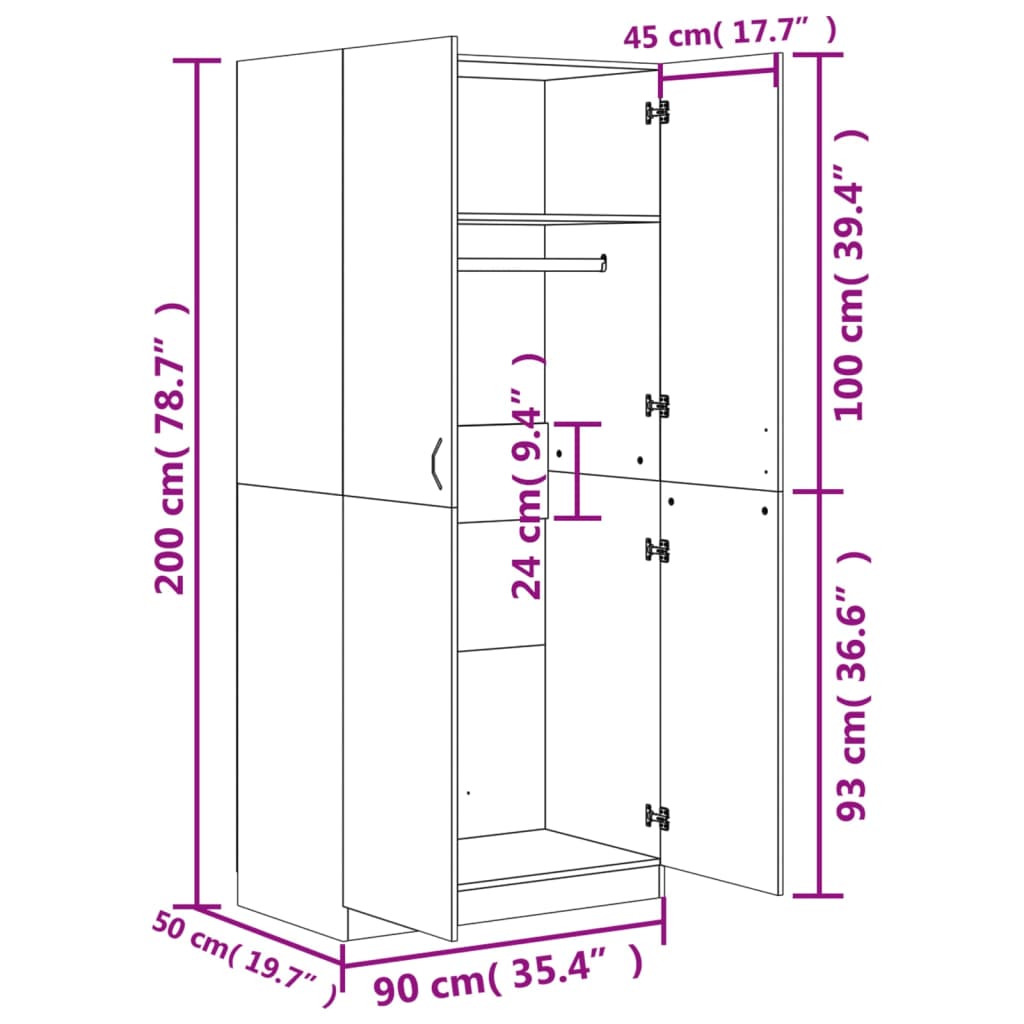 Wardrobe | Concrete Grey | Engineered Wood | Standard | Shelving