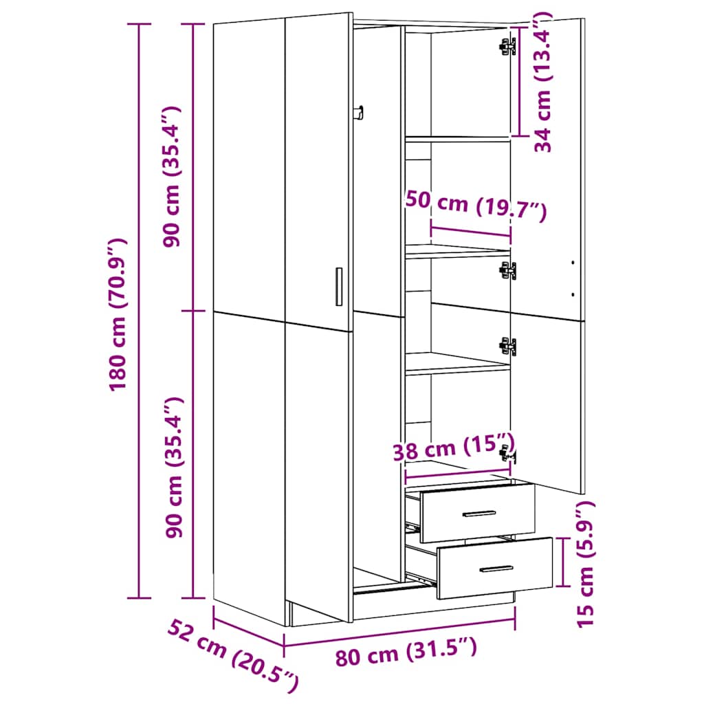 800643 vidaXL Wardrobe Concrete Grey 80x52x180 cm Engineered Wood