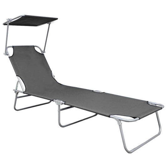 47772 vidaXL Folding Sun Lounger with Canopy Grey Aluminium 47772 vidaXL Folding Sun Lounger with Canopy Grey Aluminium