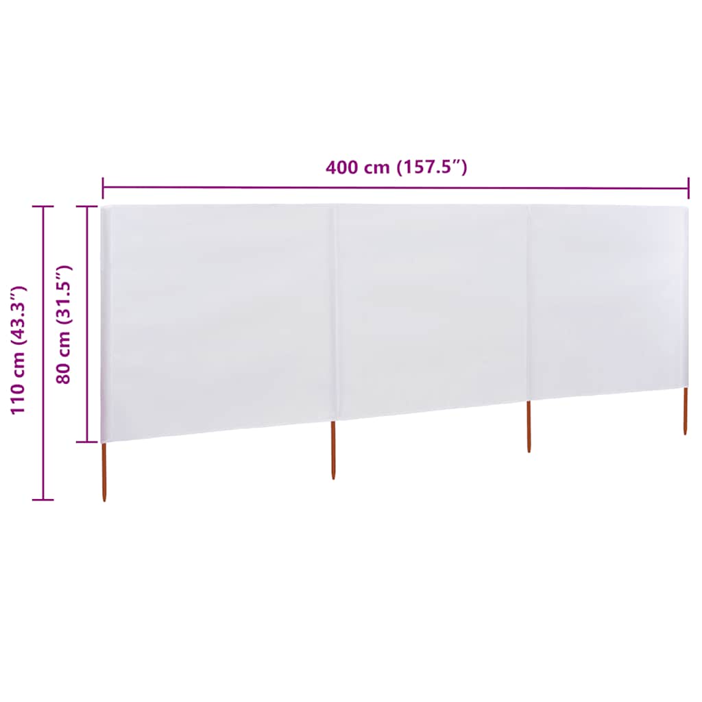 3-panel Wind Screen Fabric 400x80 cm Sand White