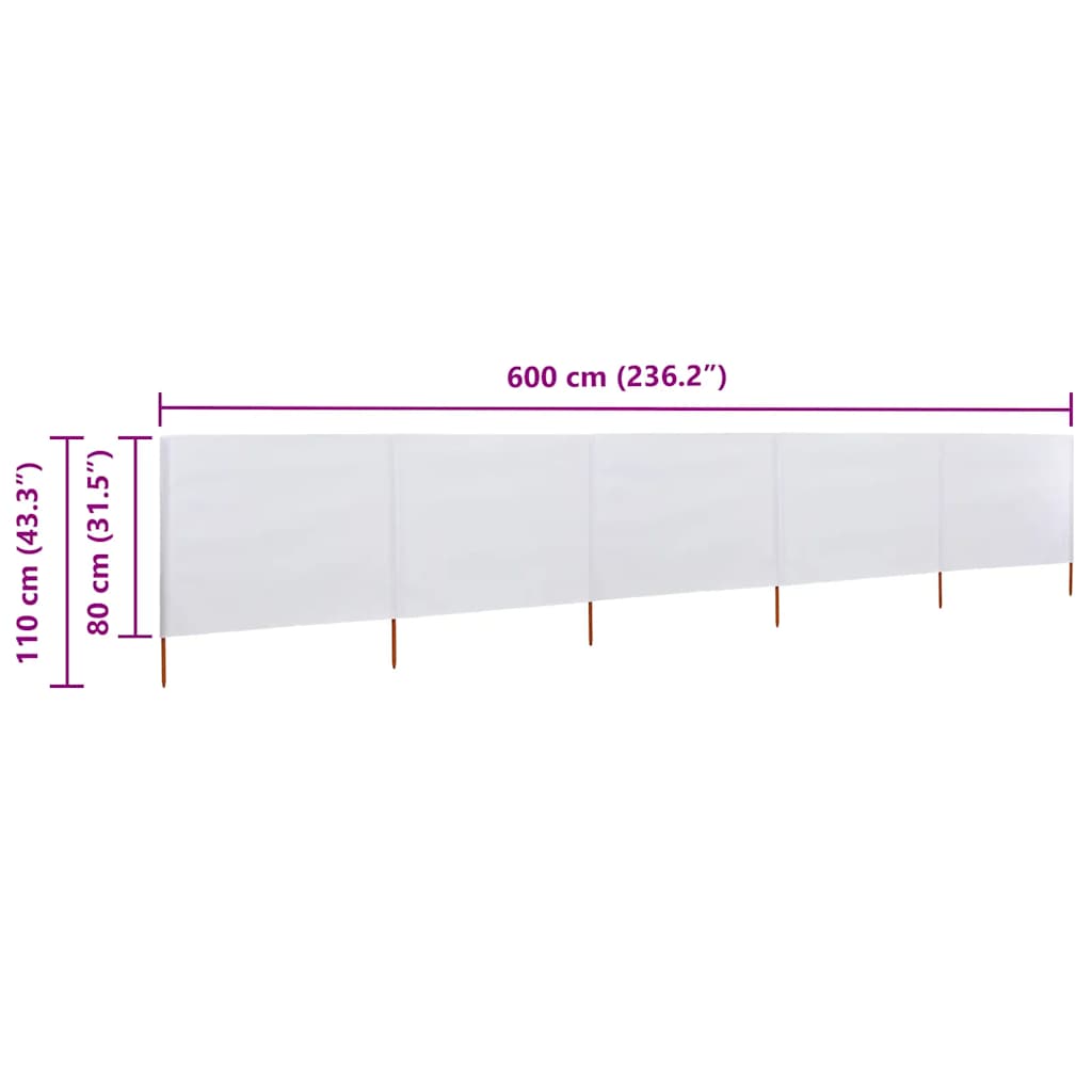 5-panel Wind Screen Fabric 600x80 cm Sand White