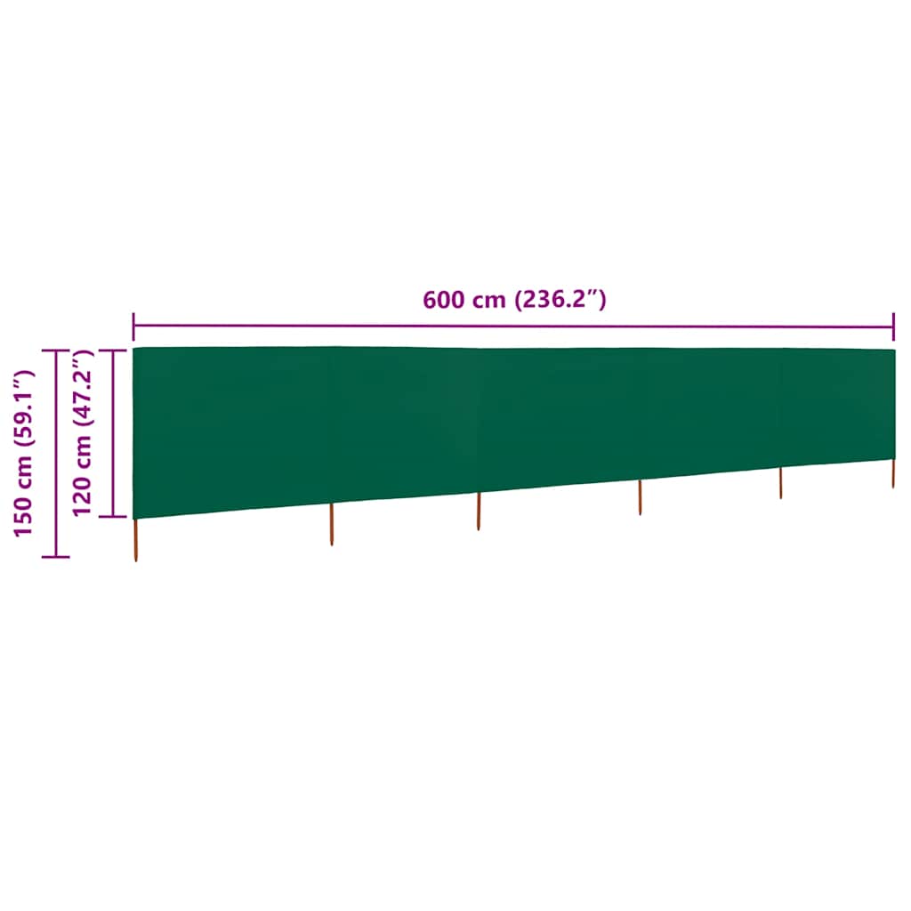5-panel Wind Screen Fabric 600x120 cm Green