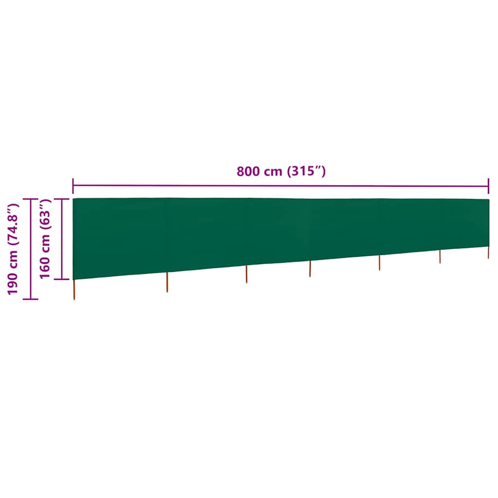 6-panel Wind Screen Fabric 800x160 cm Green