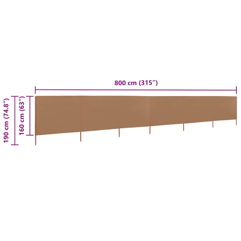 47183 vidaXL 6-panel Wind Screen Fabric 800x160 cm Taupe